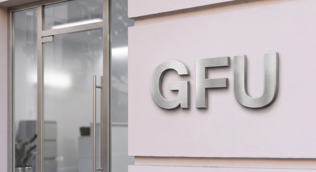 Gebäudefassade mit Firmenschild der GFU